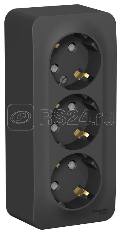 Розетка 3-м ОП Blanca 16А IP20 250В с заземл. защ. шторки с изолир. пластиной антрацит SE BLNRA011316