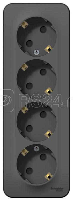 Розетка 4-м ОП Blanca 16А IP20 250В с заземл. защ. шторки с изолир. пластиной антрацит SE BLNRA011416