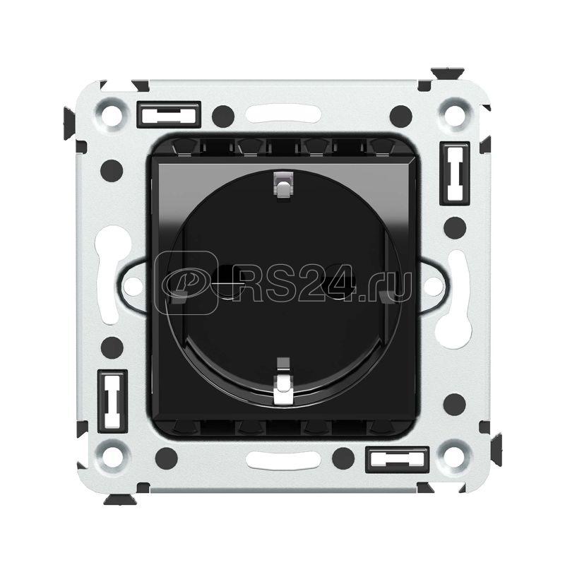 Розетка 1-м СП 2мод. Avanti "Черный квадрат" 16А IP20 2P+E защ. шторки черн. DKC 4402003