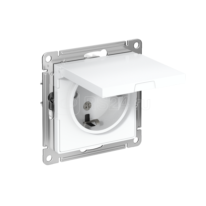 Розетка 1-м СП AtlasDesign 16А IP20 с заземл. защ. шторки с крышкой механизм бел. SE ATN000146