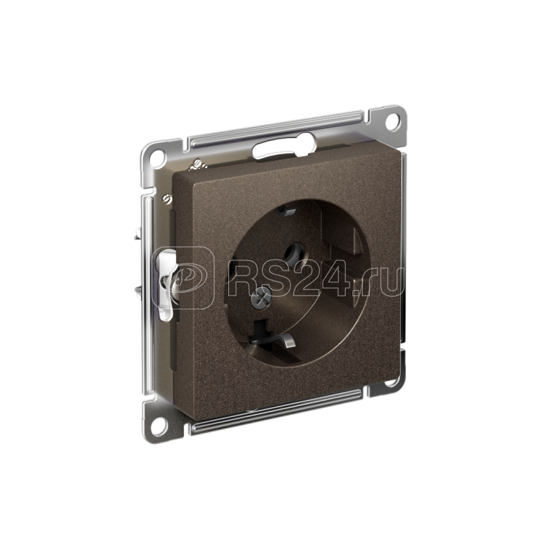 Розетка 1-м СП AtlasDesign 16А IP20 с заземл. механизм мокко SE ATN000643