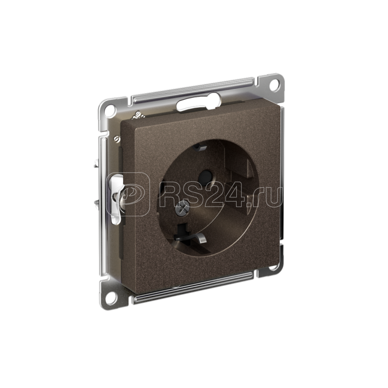 Розетка 1-м СП AtlasDesign 16А IP20 с заземл. защ. шторки механизм мокко SE ATN000645