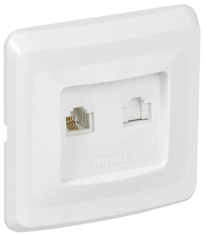 Розетка компьютерная + телефонная 2-м СП Вега РК/Т12-ВБ RJ45 + RJ11 бел. GENERICA EIV20-K01-DM