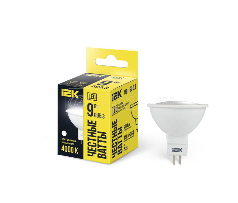 Лампа светодиодная 9Вт MR16 софит 4000К нейтр. бел. GU5.3 230В IEK LLE-MR16-9-230-40-GU5