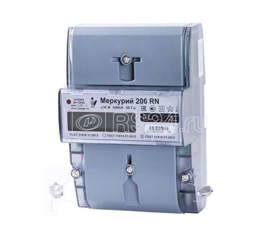 Счетчик Меркурий 206 PRSNO 1ф 5-60А класс точн. 1.0/2.0 многотариф. RS-485 ЖКИ с внешн. питанием с реле Екат. вр. Инкотекс М0000051775