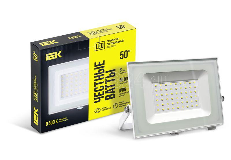 Прожектор светодиодный СДО 06-50 6500К IP65 бел. IEK LPDO601-50-65-K01