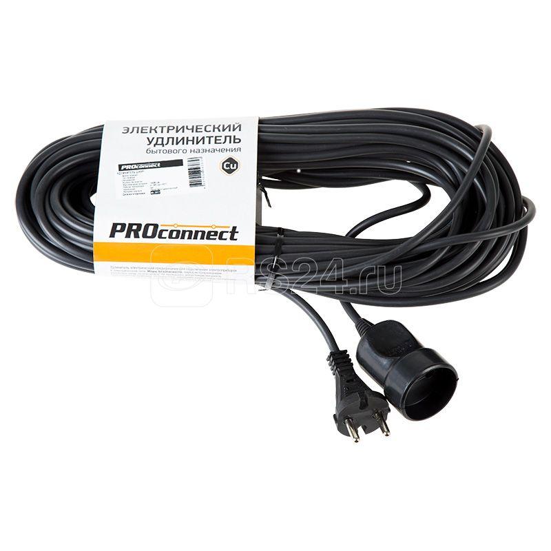 Удлинитель-шнур 1х20м без заземл. 6А IP20 1.3кВт ПВС 2х0.75 черн. PROCONNECT 11-7115