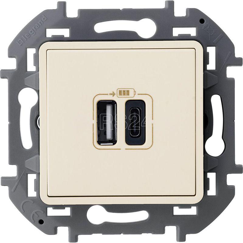 Устройство зарядное Inspiria с 2-мя USB разьемами A и C 240В/5В 3000мА сл. кость IEK 673761