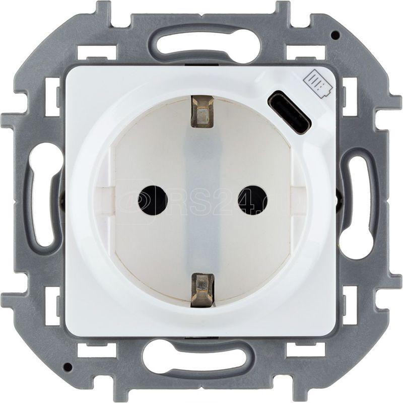 Розетка 1-м СП Inspiria 16А IP20 250В 2P+E немецк. стандарт с заряд. устр. USB тип C 1.5А 5В механизм бел. IEK 673770