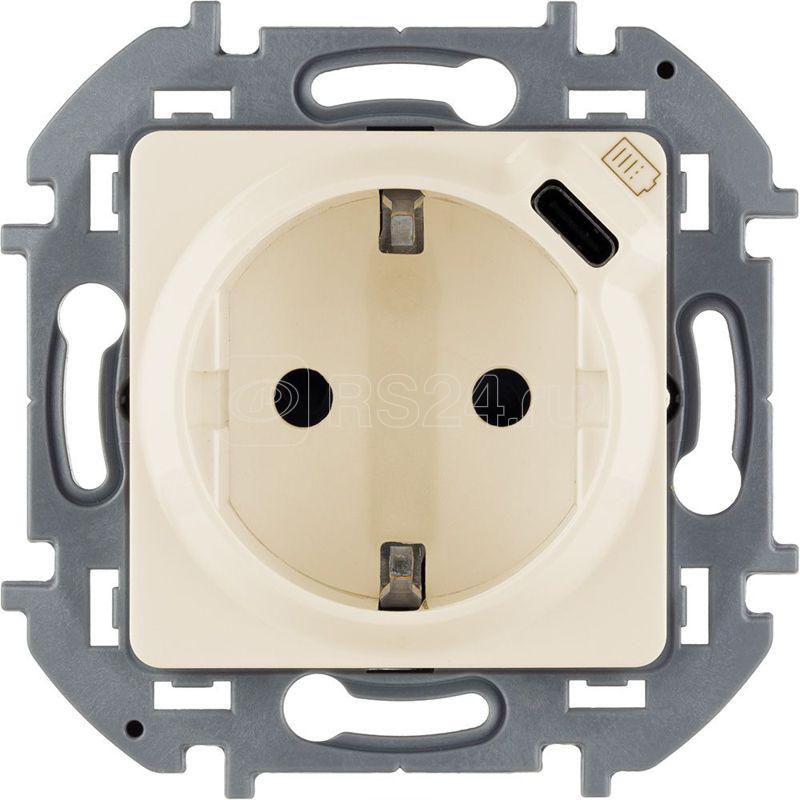 Розетка 1-м СП Inspiria 16А IP20 250В 2P+E немецк. стандарт с заряд. устр. USB тип C 1.5А 5В механизм сл. кость IEK 673771