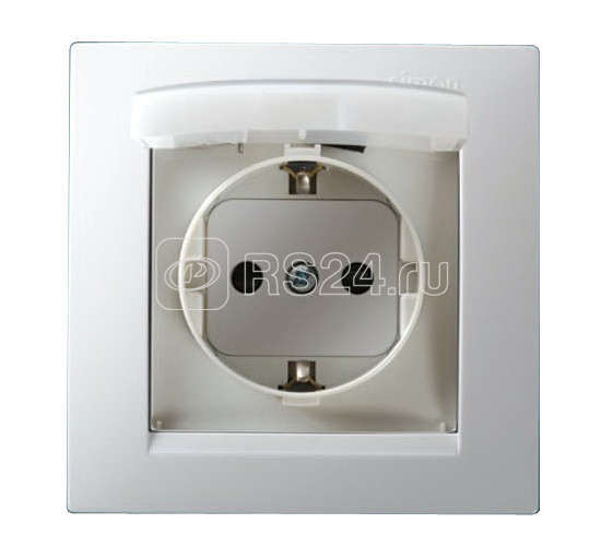 Розетка 1-м СП Simon15 16А IP44 250В с заземл. Schuko защ. шторки с крышкой винт. клеммы бел. Simon 1590450-030