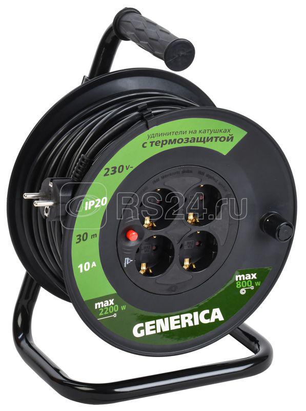 Удлинитель на катушке 4х30м 10А IP20 УК30 2P+PE 3х1 термозащита GENERICA WKP10-10-04-30-G