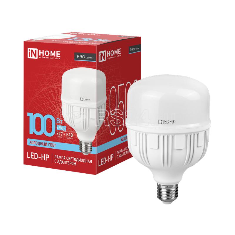 Лампа светодиодная LED-HP-PRO 100Вт грушевидная 6500К холод. бел. E27 9500лм 150-275В с адаптером E40 бел. IN HOME 4690612035697