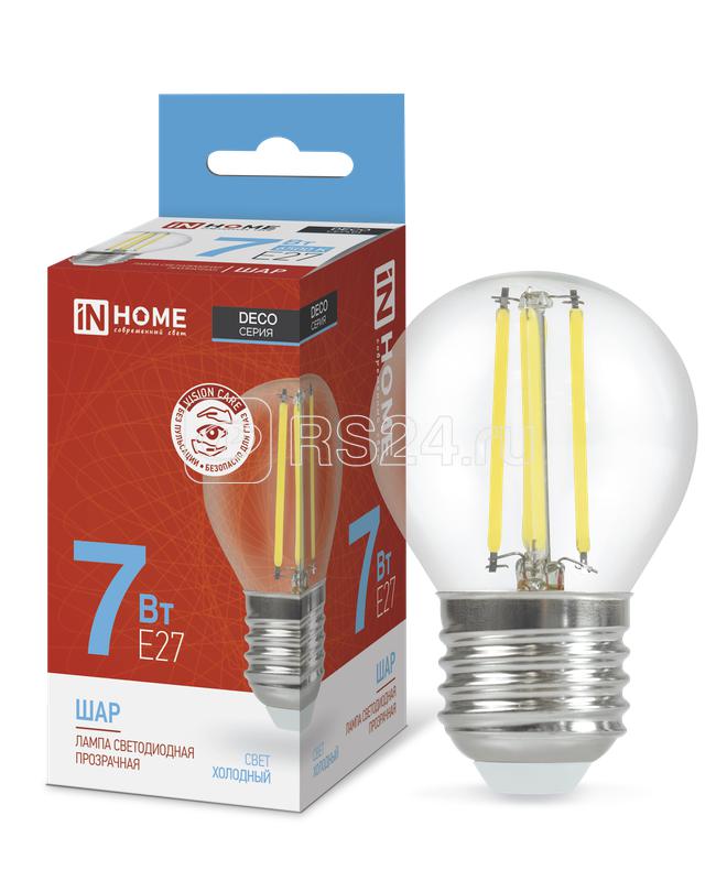 Лампа светодиодная LED-ШАР-deco 7Вт шар прозрачная 6500К холод. бел. E27 810лм 230В IN HOME 4690612036427