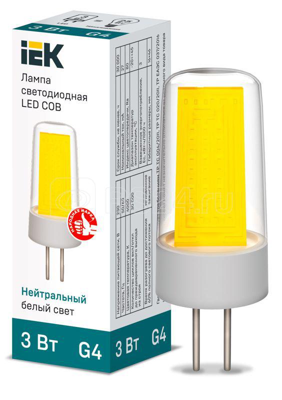 Лампа светодиодная COB 3Вт капсульная 4000К нейтр. бел. G4 230В керамика IEK LLE-COB-3-230-40-G4