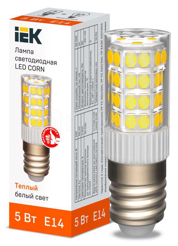 Лампа светодиодная CORN 5Вт капсула 3000К E14 230В керамика IEK LLE-CORN-5-230-30-E14