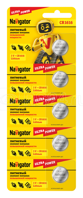 Элемент питания литиевый CR1616 94 779 NBT-CR1616-BP5 (блист.5шт) Navigator 94779