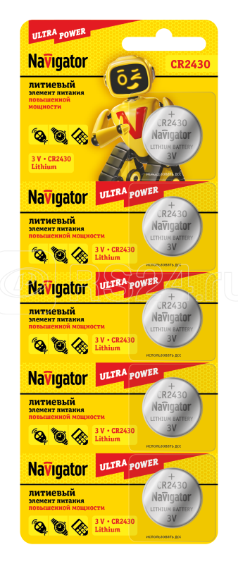 Элемент питания литиевый CR2430 94 781 NBT-CR2430-BP5 (блист.5шт) Navigator 94781