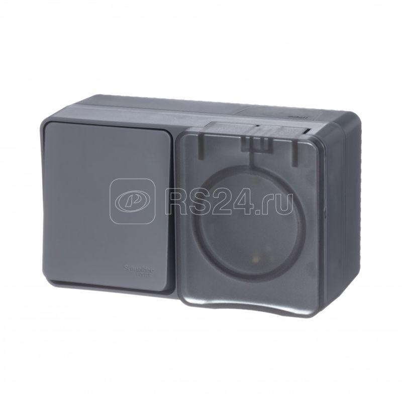 Блок ОП AtlasDesign PROFI IP54 (розетка 1-м 16А заземл. защ. шторки + 1-кл. выключатель 10А) антрацит SE ATN544070