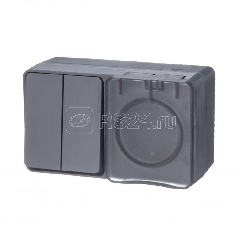 Блок ОП AtlasDesign PROFI IP54 (розетка 1-м 16А заземл. защ. шторки + 2-кл. выключатель 10А) антрацит SE ATN544074