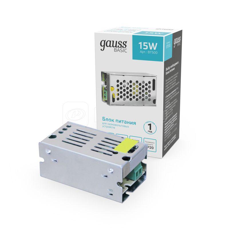 Блок питания для светодиод. ленты Basic 15Вт 12В IP20 (драйвер) GAUSS BT500