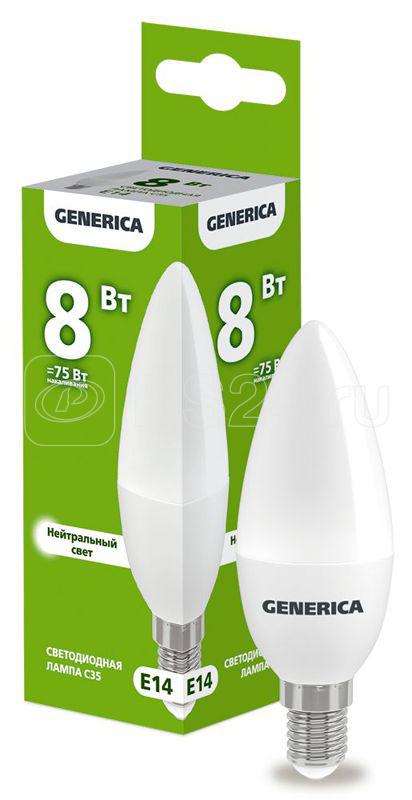 Лампа светодиодная C35 8Вт свеча 4000К E14 230В GENERICA LL-C35-08-230-40-E14-G