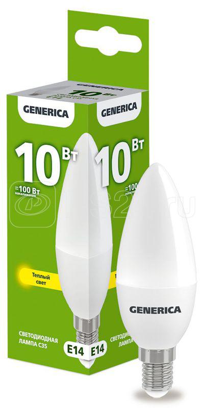 Лампа светодиодная C35 10Вт свеча 3000К E14 230В GENERICA LL-C35-10-230-30-E14-G
