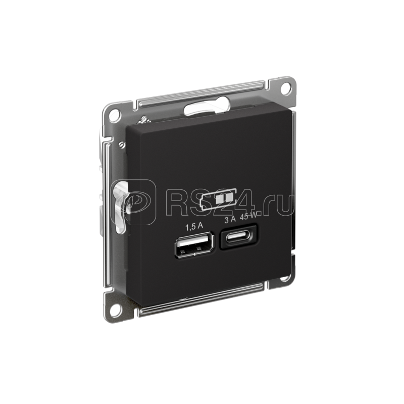 Розетка USB AtlasDesign тип A+C 45Вт QC PD высокоскор. ЗУ механизм карбон SE ATN001029
