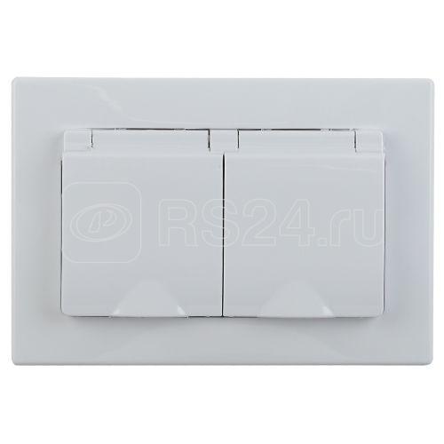 Розетка 2-м СП 16А 250В 2P+E Schuko IP20 с крышкой защ. шторки Plano бел. 1-210-01 Intro Б0053934