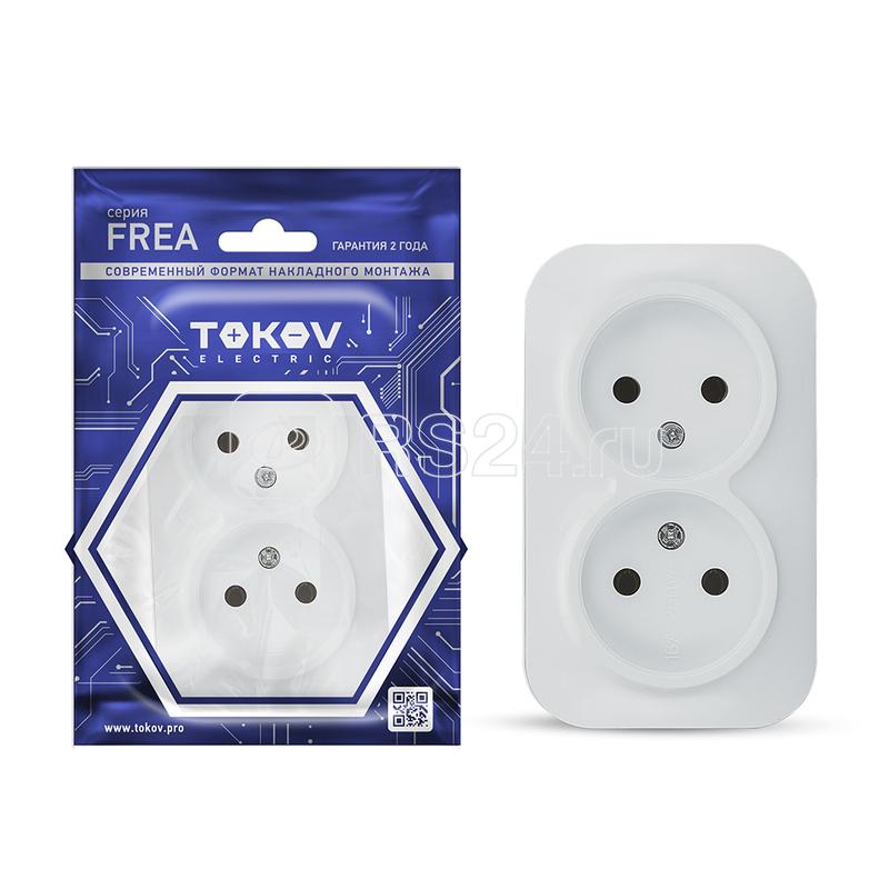 Розетка 2-м ОП Frea 16А IP20 250В без заземл. АБС-пластик бел. TOKOV ELECTRIC TKE-FR-R2-C01