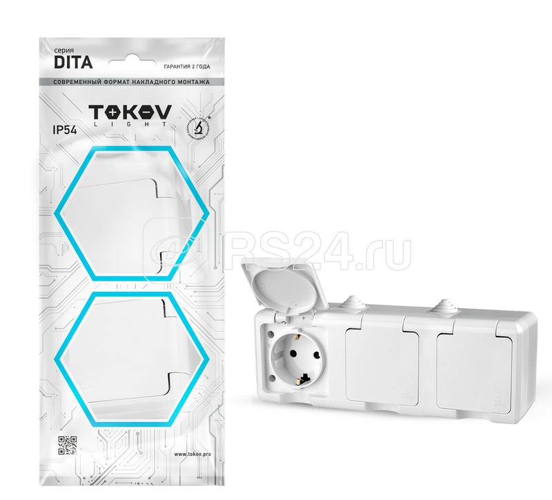 Розетка 3-м ОП Dita 16А IP54 250В с заземл. с крышкой бел. TOKOV ELECTRIC TKL-DT-R3Z-C01-IP54