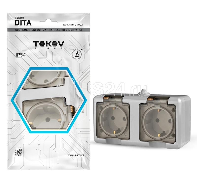 Розетка 2-м ОП Dita 16А IP54 250В с заземл. с прозр. крышкой сер.TOKOV ELECTRIC TKL-DT-R2Z-C06T-IP54