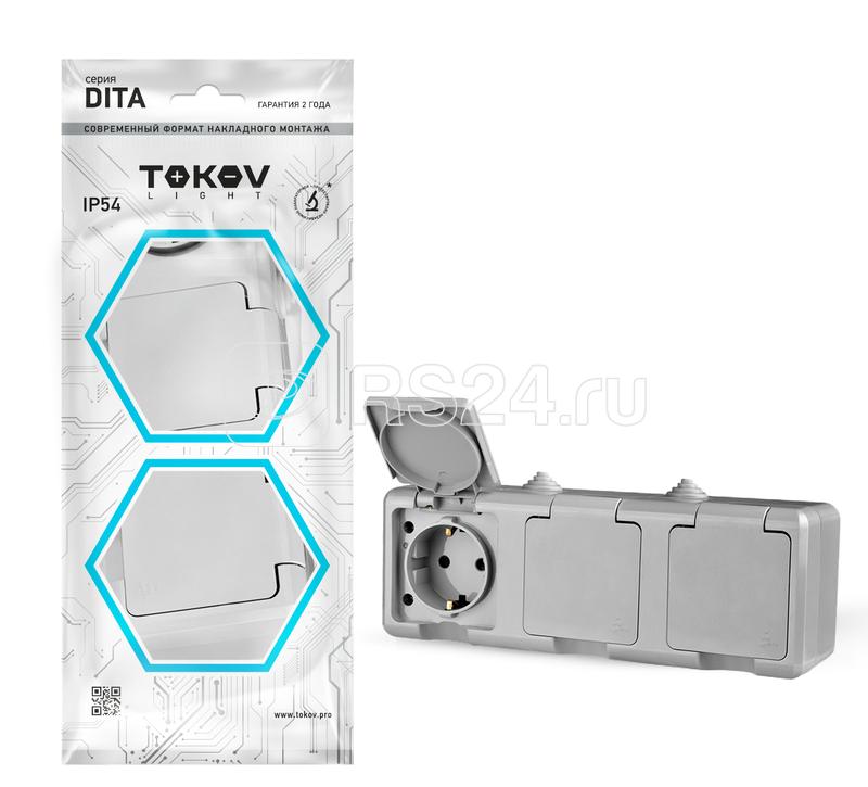 Розетка 3-м ОП Dita 16А IP54 250В с заземл. с сер. крышкой сер. TOKOV ELECTRIC TKL-DT-R3Z-C06-IP54