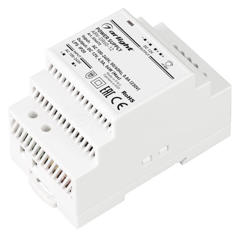Блок питания ARV-DR60-12 12В 4.5А 54Вт IP20 DIN-рейка Arlight 034672