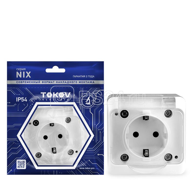 Розетка 1-м ОП Nix 16А IP54 250В с заземл. с прозр. крышкой бел. TOKOV ELECTRIC TKE-NX-R1Z-C01T-IP54