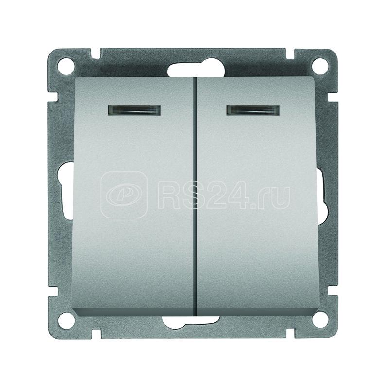 Выключатель 2-кл. СП Афина 10А IP20 с подсветкой механизм серебр. Universal A0123-S