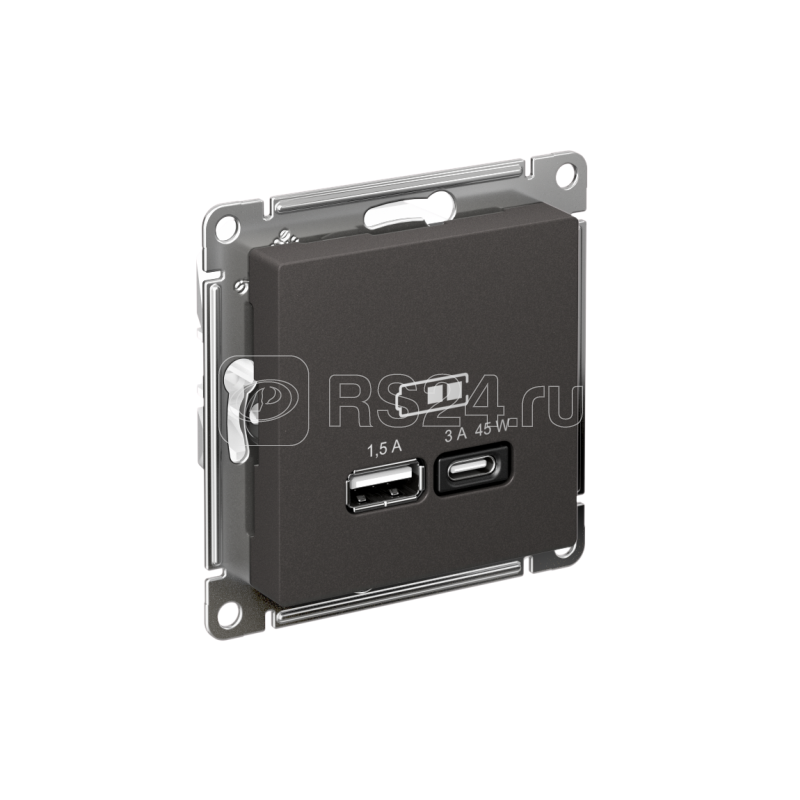 Розетка USB AtlasDesign тип A+C 45Вт высокоскор. ЗУ QC PD механизм базальт SE ATN001429