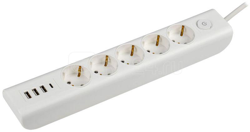 Удлинитель 5х2м с заземл. 16А 250В MODERN У05В с выкл. USBх4 (type-Aх3шт + type-Cх1шт) ПВС 3х1 бел. IEK WYP12-16-05-02-ZKU-K01