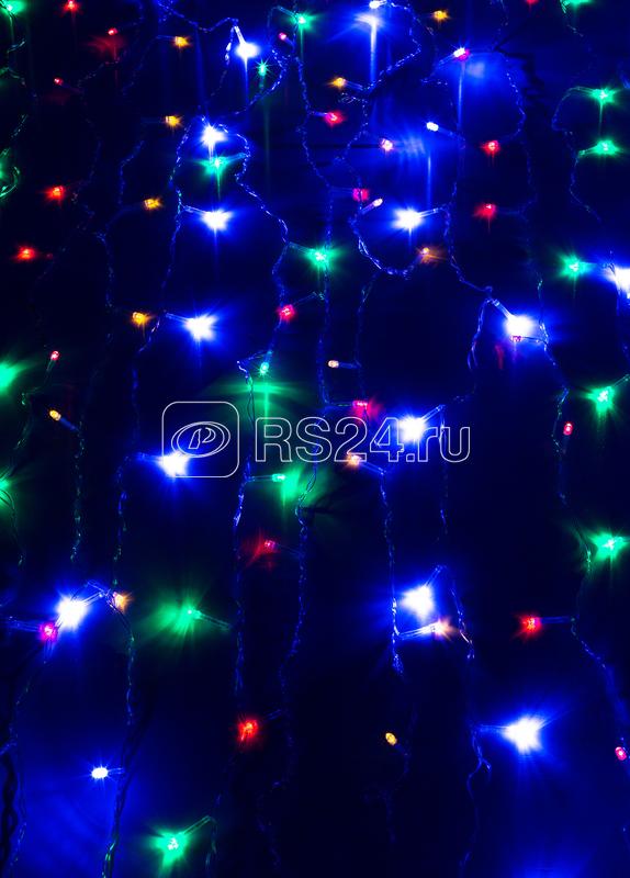 Гирлянда светодиодная "Бахрома" 2х0.7м 100LED схема нитей 4/8/6/7 мультиколор IP20 возможность соединения до 3шт 220В КОСМОС KOC_CUR-V22