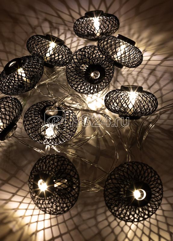 Гирлянда светодиодная "Фонарики" черн. 5х3см 10LED тепл. бел. 1.8+0.3м КОСМОС KOC_GIR-B119