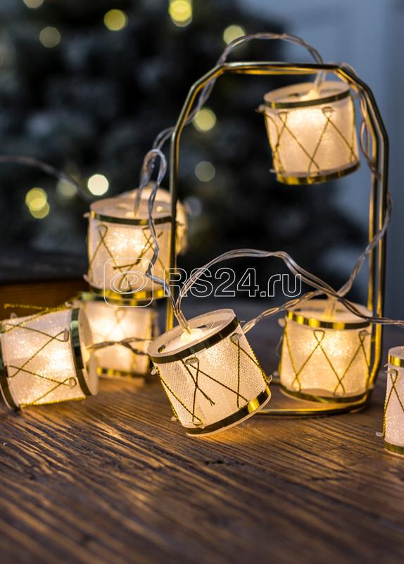 Гирлянда светодиодная "Барабаны" pvc 5х4см 10LED тепл. бел. 1.8+0.3м КОСМОС KOC_GIR-B117
