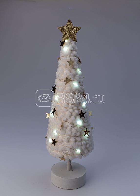 Светильник настольный "Елка" дизайн 2 (белое основание золотая звезда) 20LED плюш 11.5х38.5см тепл. бел. КОСМОС KOC_TAB-B105