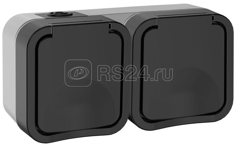 Розетка 2-м ОП TORS 16А IP55 TS122 горизонт. с заземл. с крышкой графит IEK TS-R26-16-55-G-K53