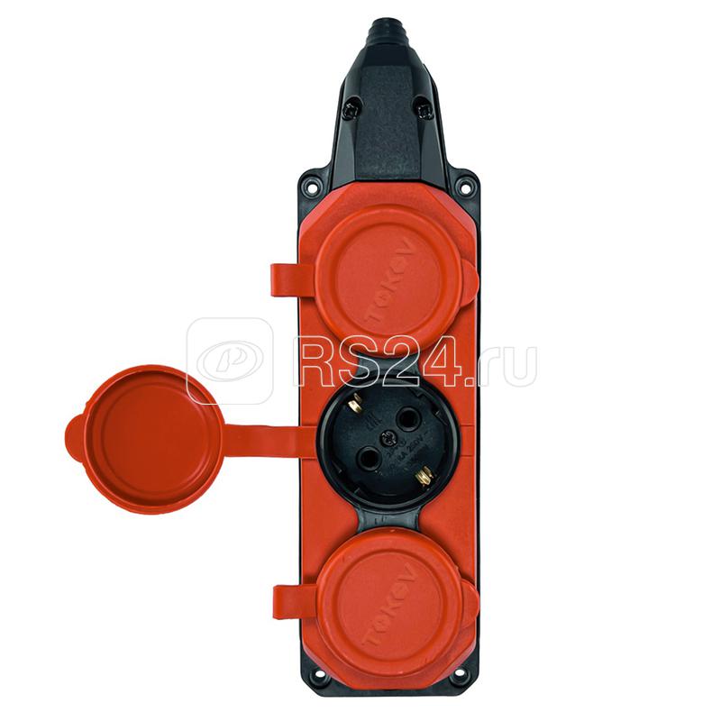 Колодка удлинителя 3-м с заземл. 16А IP44 каучук красн. TOKOV TKE-C13-KK3-Z