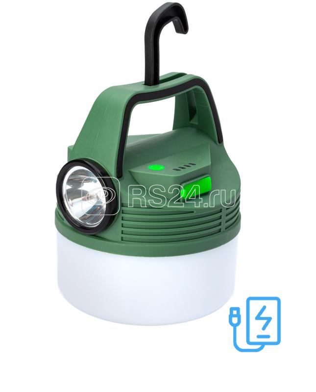 Фонарь аккумуляторный кемпинговый походный 16Вт SMD LED+3Вт LED Li-ion 18650 2400мА.ч Power-bank корпус ABS-пластик индикатор уровня заряда USB-шнур складной крючок для подвешивания матов. рассеив. КОСМОС KOC616Lit