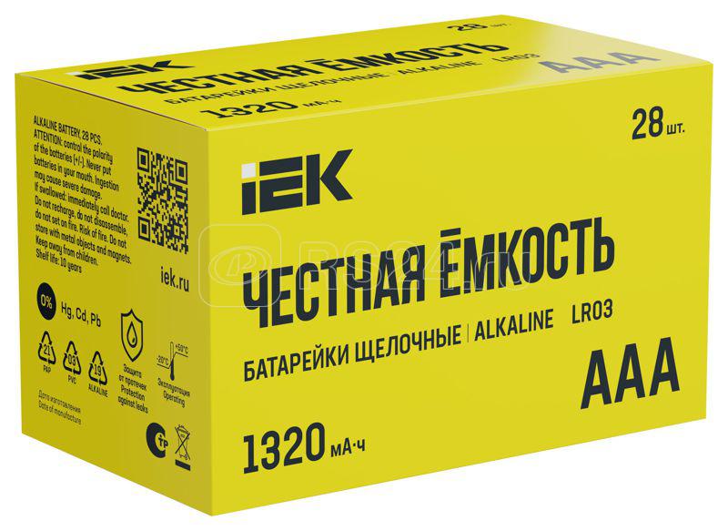 Элемент питания алкалиновый AAA/LR03 Alkaline бокс (уп.28шт) IEK ABT-LR03-OP-B28
