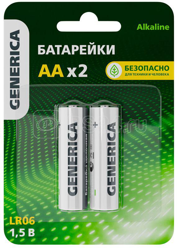 Элемент питания алкалиновый AA/LR6 Alkaline (блист.2шт) GENERICA ABT-LR06-ST-L02-G