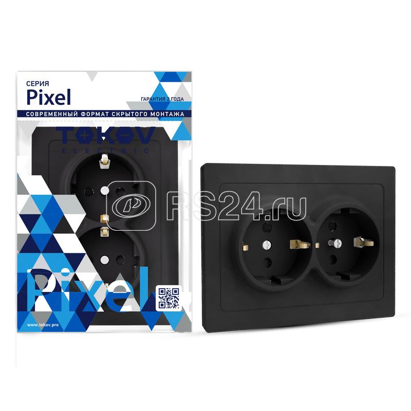 Розетка 2-м СП Pixel 16А IP20 с заземл. защ. шторки в сборе карбон TOKOV ELECTRIC TKE-PX-R2FZSF-C14