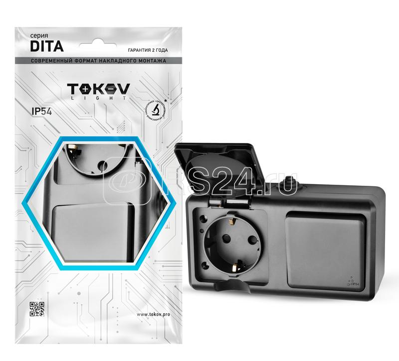 Блок ОП Dita (розетка 16А 250В с заземл. + 1-кл. выкл. 10А) IP54 карбон TOKOV ELECTRIC TKL-DT-V1RZ-C14-IP54