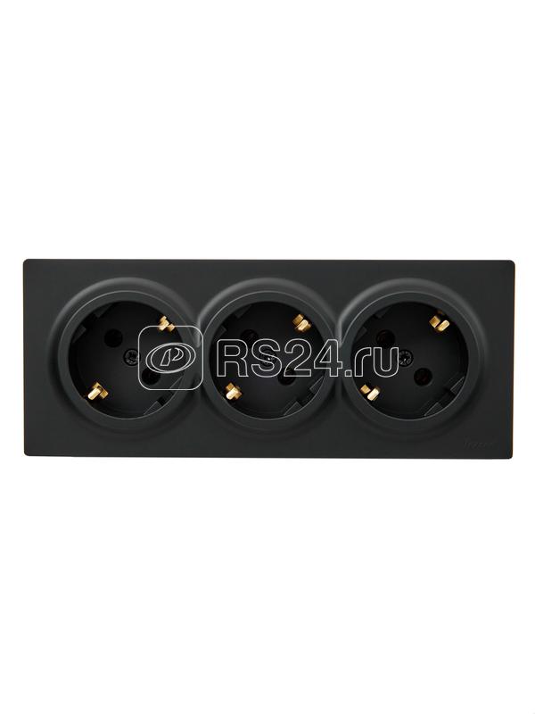 Розетка 3-м ОП LETO с заземл. закрытый корпус ПБТ черн. бархат LEZARD 752-4200-127BUP